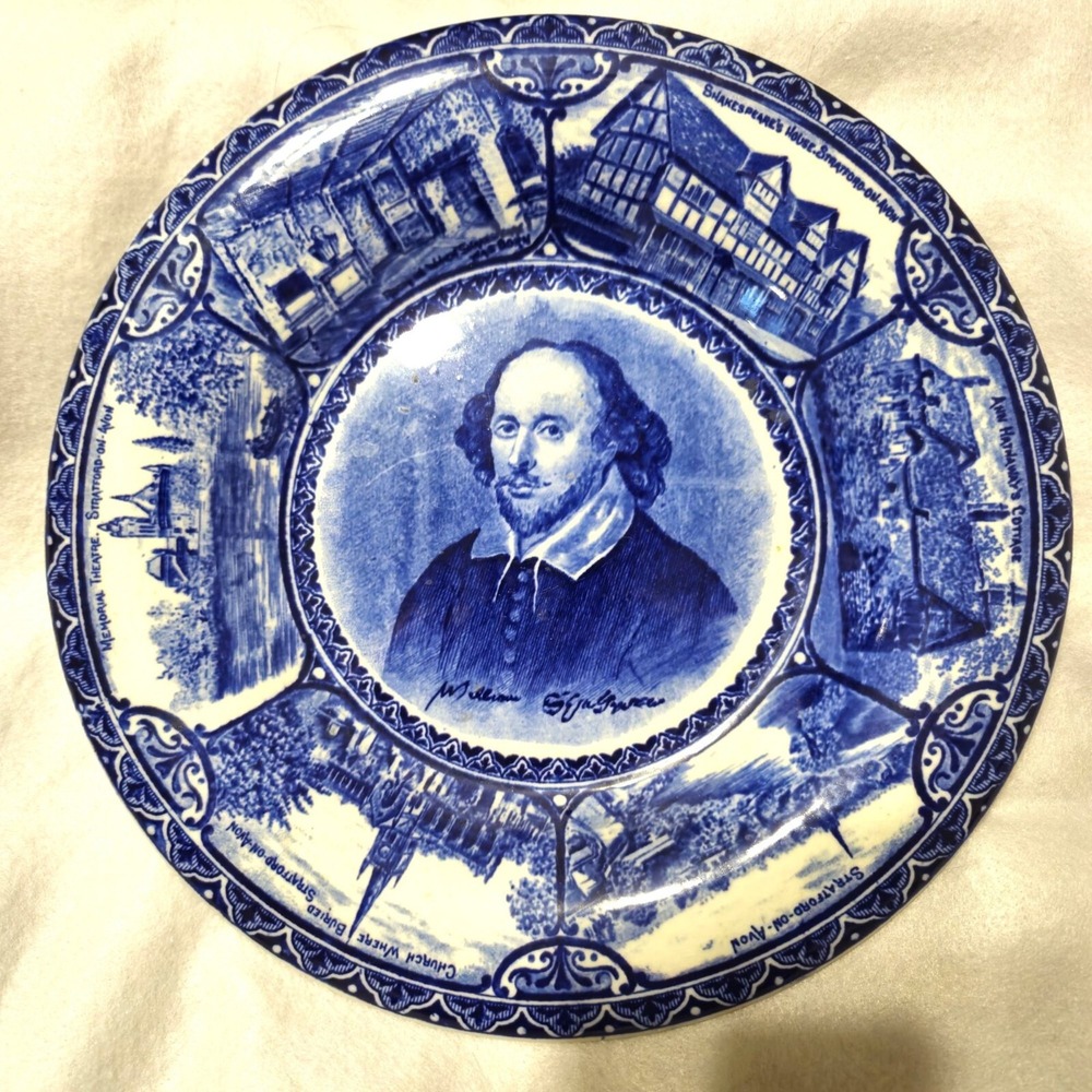 Vintage‎ Shakespeare Flow Blue Opaque China Porcelain Cabinet Decorative Plate